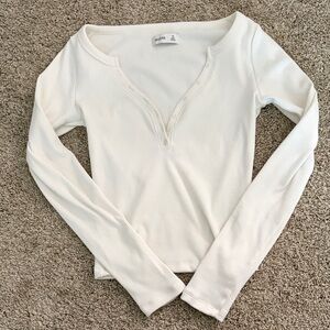 Hollister Cream Ribbed Long-Sleeve Top